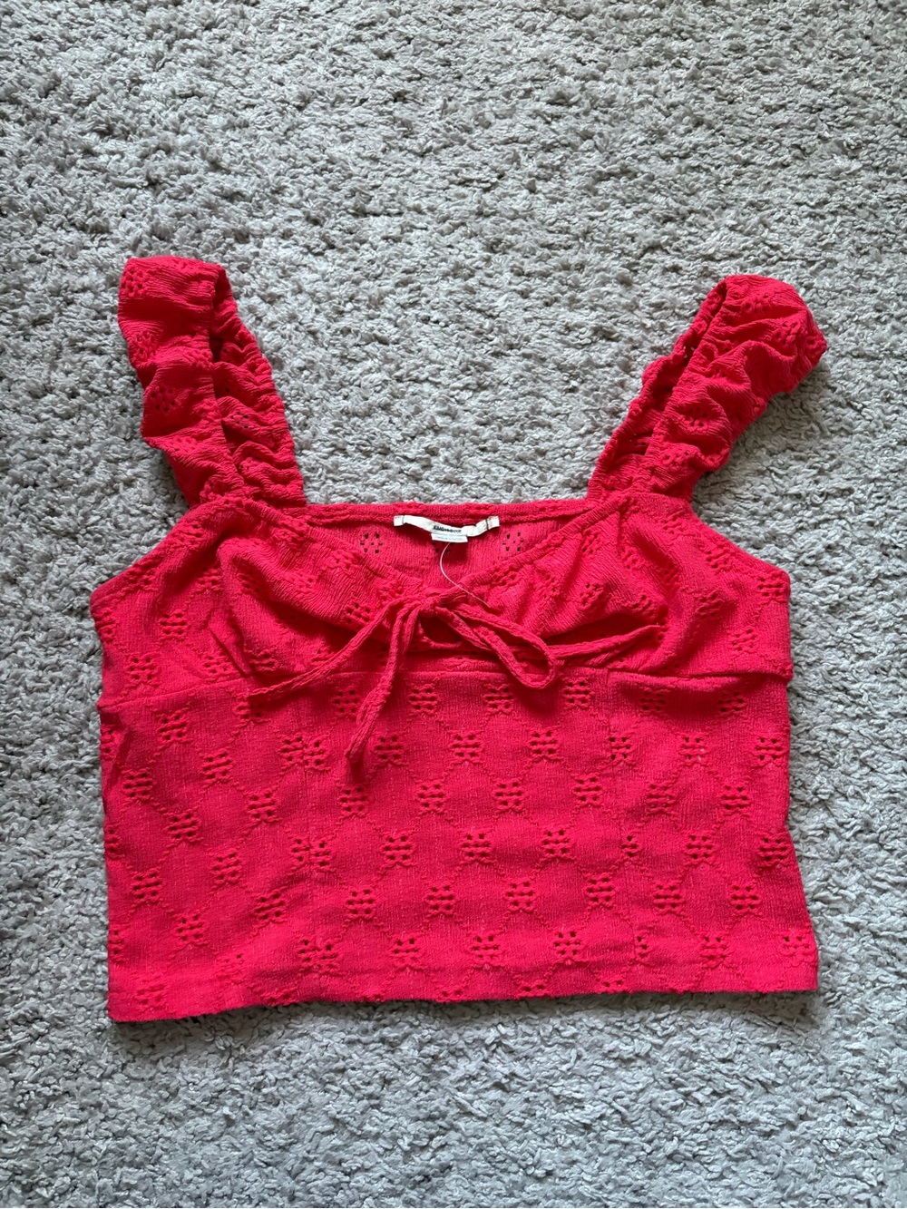 Kimchi Blue Women's Red Knit Ruffle Strap Crop Top